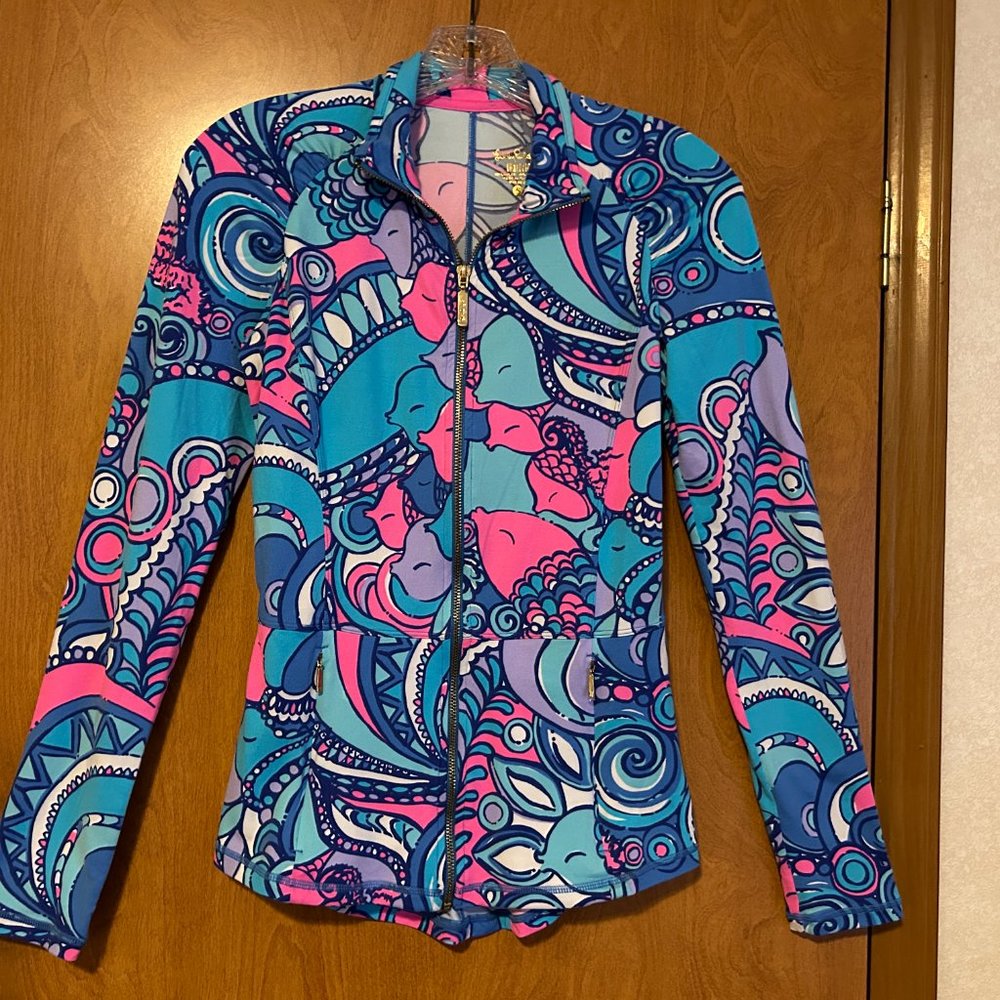 LILLY PULITZER Luxetic Sz S Multi-Color Tropical Fish Activewear Jacket